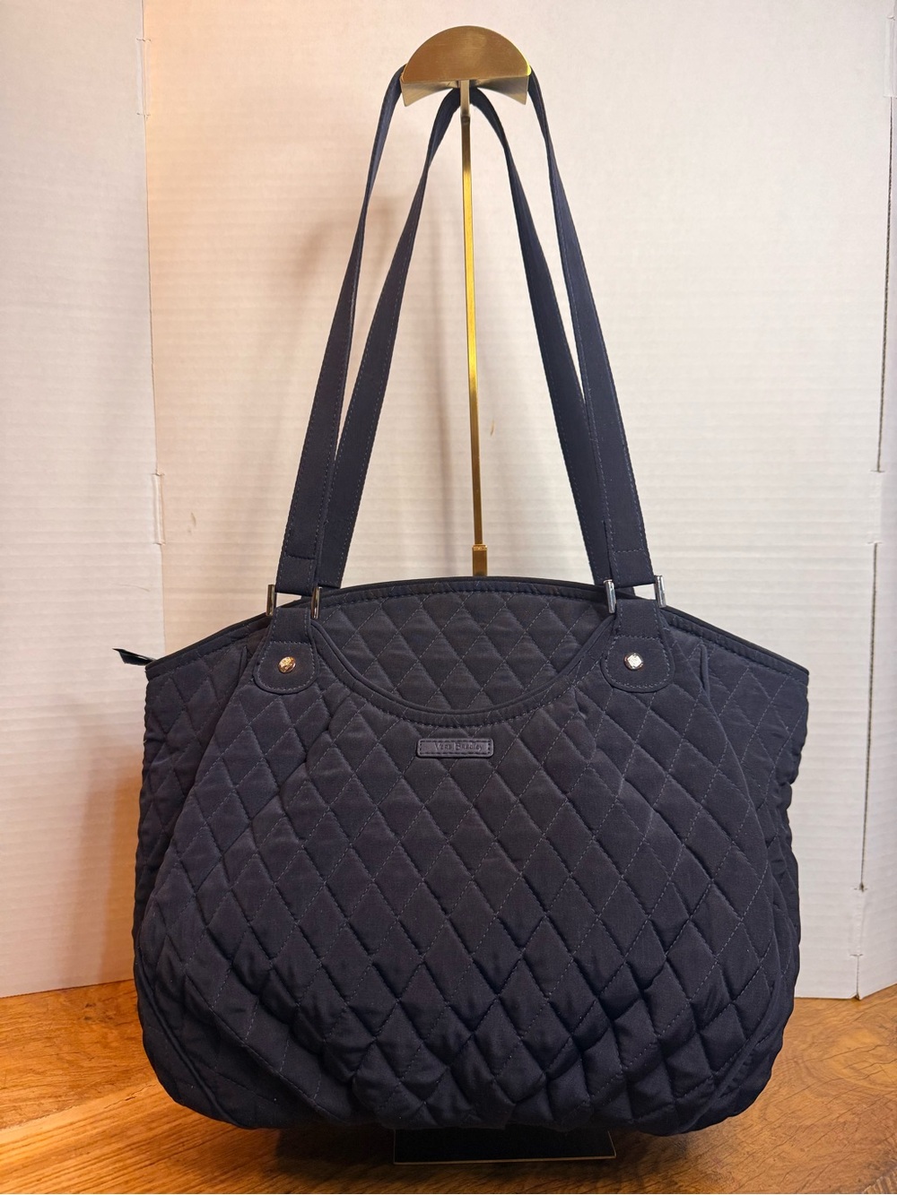 Vera Bradley Glenna Tote Bag Black Quilted Shoulder Bag Floral Lining
